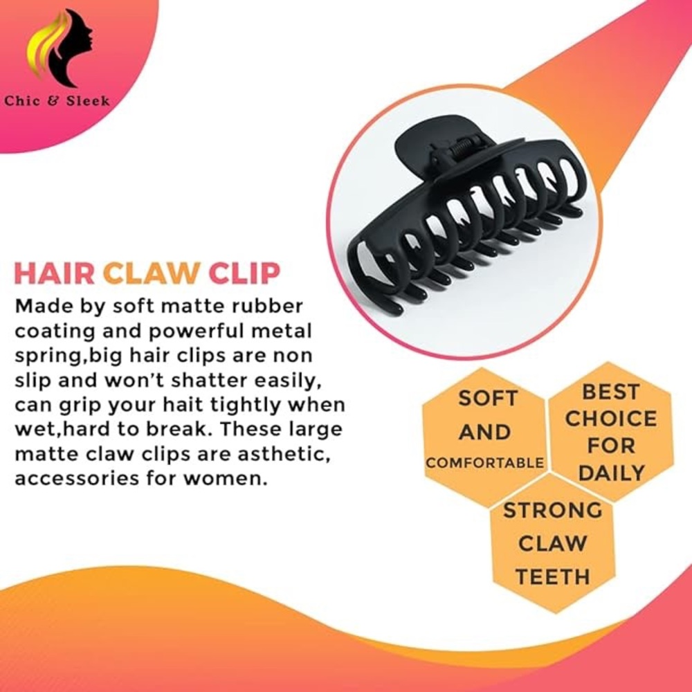 New Hair Claw Clips for Women, Strong Hold Hair Clip for Thick Hair, 4 Inch 4 Pk - Picture 2 of 6